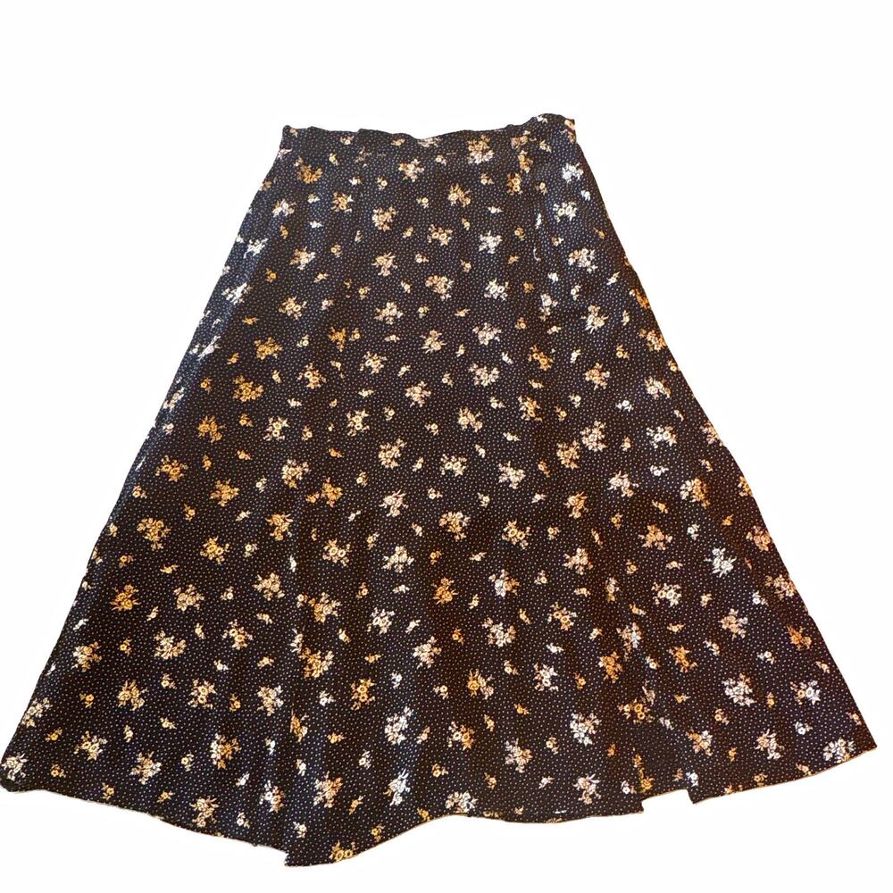 Liz Claiborne Collection Women’s 10 Black White Floral A-Line Midi Skirt Lined